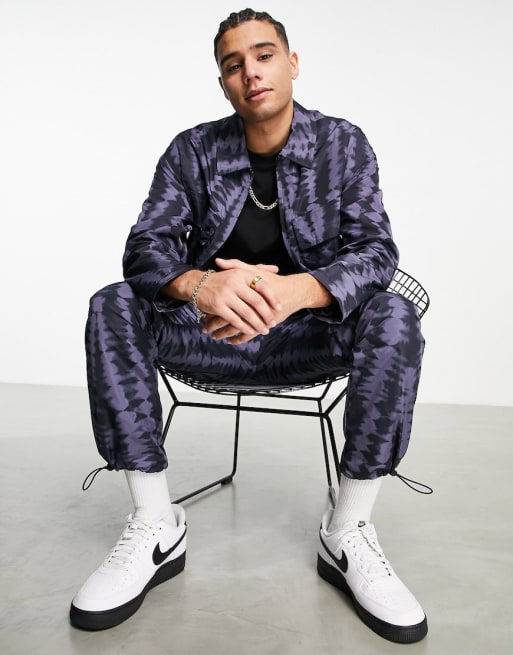 Topman - Ensemble avec veste légère imprimée et pantalon - Noir et bleu marine
