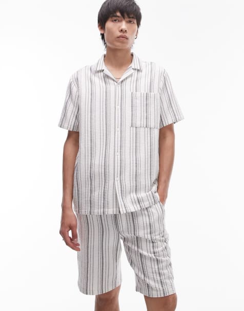 Topman - Ensemble texturé chemise et short à rayures - Écru - view 1