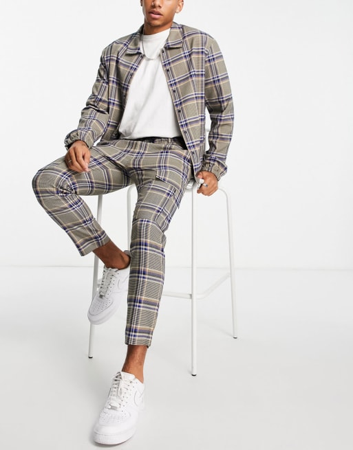 Topman - Geruite co-ord set met jack met opstaande boord en cargobroek
