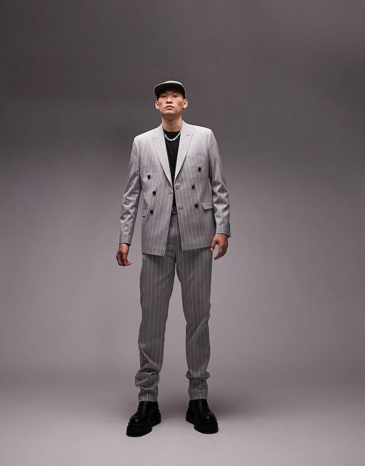Topman – Grå, randig kostym med smal passform