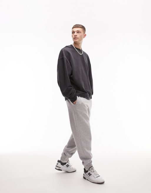 Topman heavyweight washed black sweat and jogger set