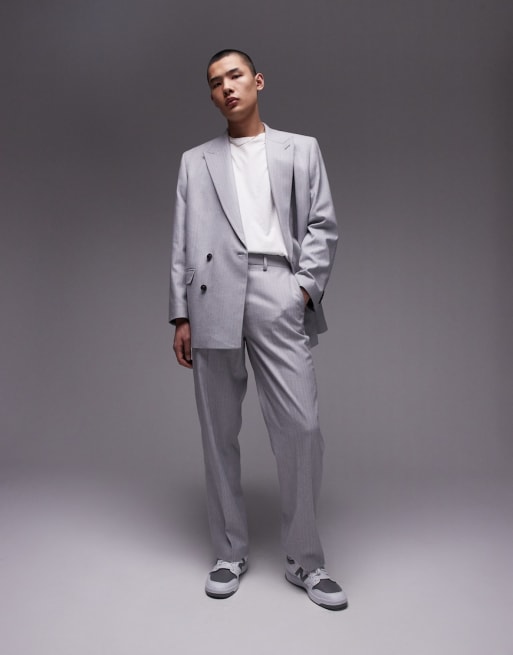 Topman herringbone suit jacket and pants in gray