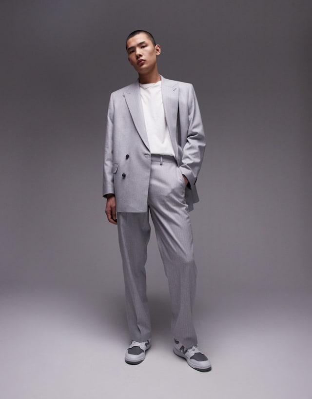 Topman - herringbone suit jacket and trouser in grey