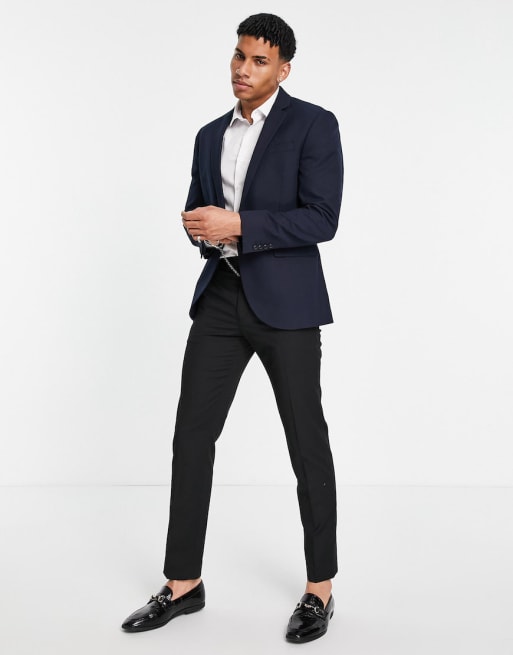 Topman - Marineblåt skinny tekstureret jakkesæt