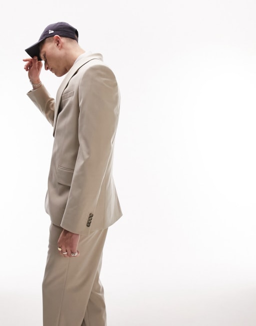 Topman modern fit wrap suit in stone ASOS