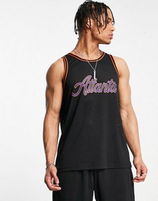 Topman co-ord oversized basketball vest with Atlanta print in black