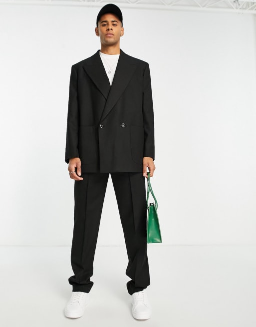 Topman oversized pronounced twill suit suit in black | ASOS