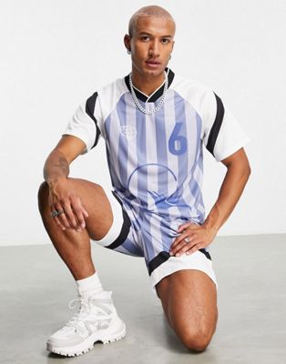 Topman oversized striped co-ord football jersey in blue