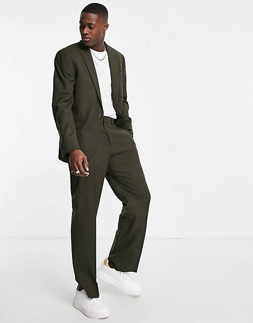 Topman oversized suit jacket and trousers in dark green | ASOS