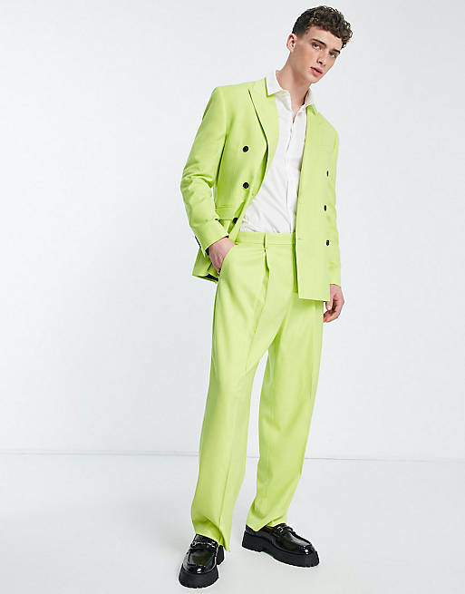 Topman oversized suit jacket and wide leg pants in lime | ASOS
