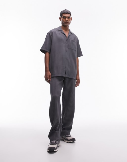 Topman - Plissé co-ord set in grijs