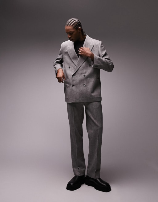 Topman - Premium Limited edition - Pak van wolblend met visgraat in grijs