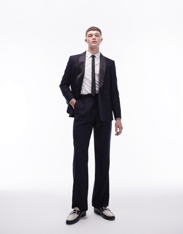 Topman - premium rich wool suit tux in navy