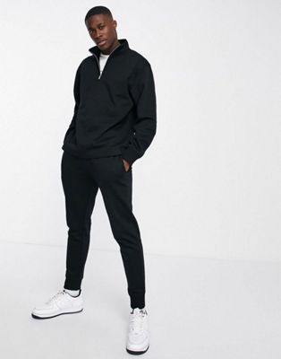 Topman 1/4 zip sweatshirt in black