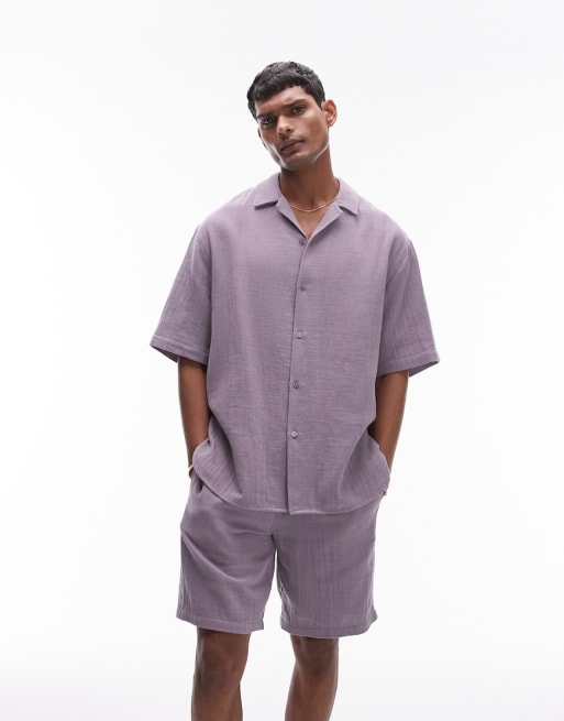 Topman relaxed cheesecloth set in purple