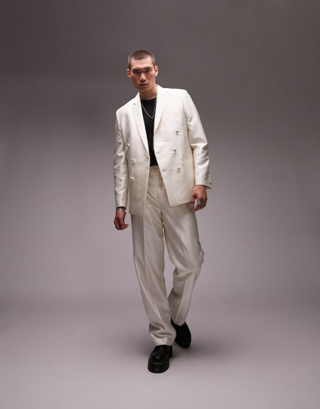 Topman - relaxed double breasted suit in white