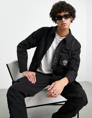Topman signature co-ord coach jacket and cargo trousers in black