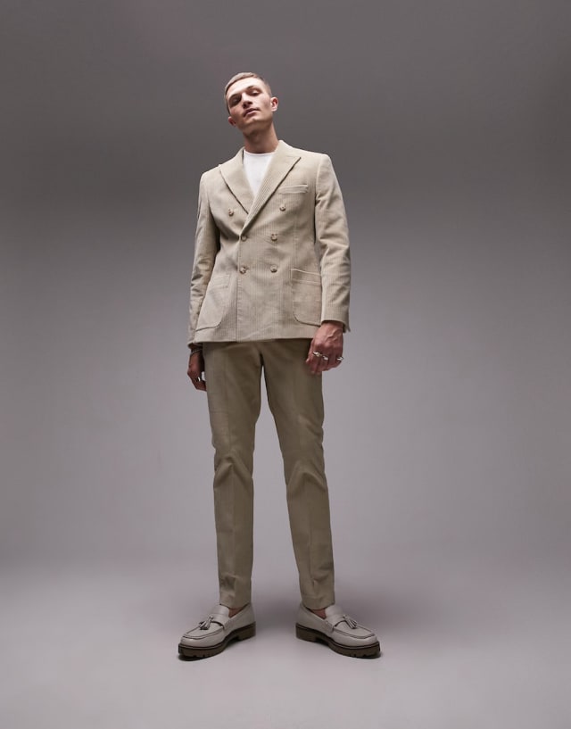 Topman - skinny cord suit in stone