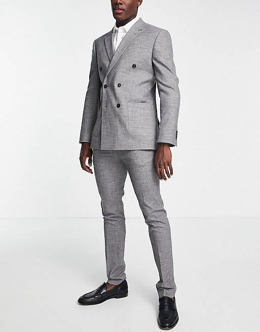 Topman skinny double breasted suit in grey | ASOS