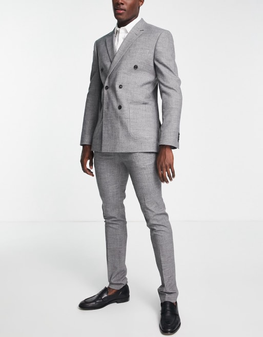 Topman skinny double breasted suit in grey