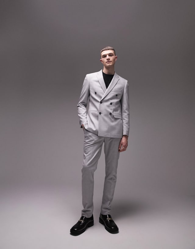 Topman - skinny herringbone wedding suit in grey