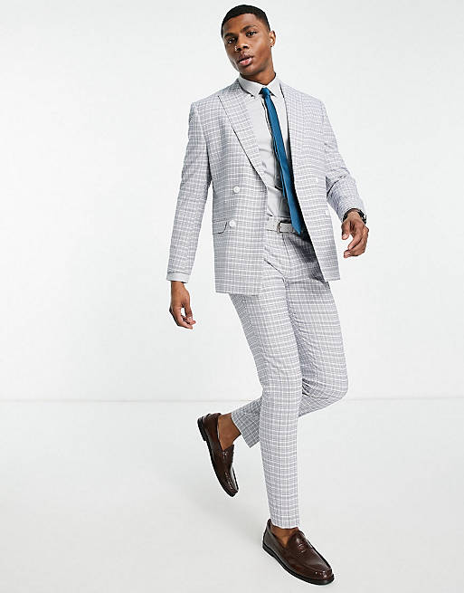 Topman - Skinny-jakkesæt i hvidt/blåt tern