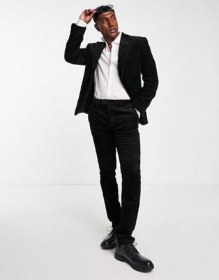 Topman skinny jumbo cord suit in black | ASOS