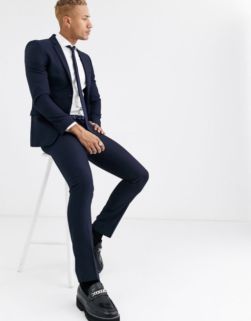 Topman skinny navy textured suit