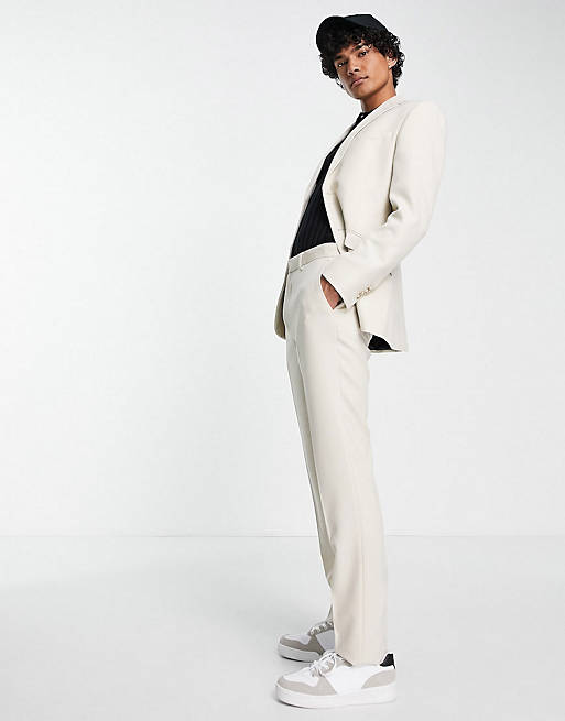 Topman skinny recycled fabric suit in stone