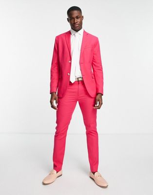 Topman skinny suit trousers in bright pink