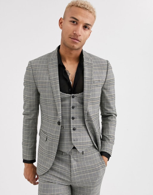 Topman skinny suit in grey house check