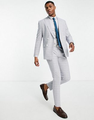 Topman skinny suit trousers in white and blue check