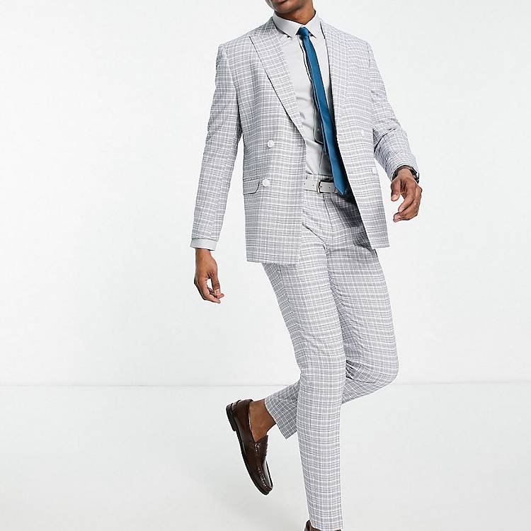 Mennace Double Breasted Suit Jacket In Gray Check ASOS | lupon.gov.ph