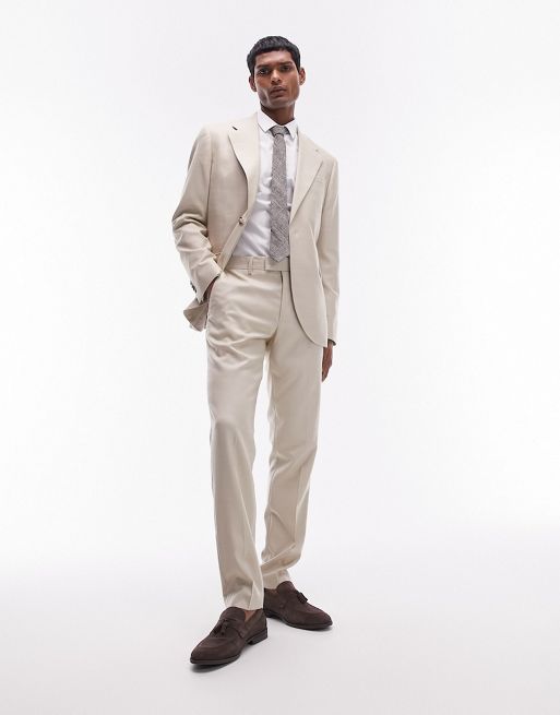 Topman skinny suit jacket park and trouser in stone