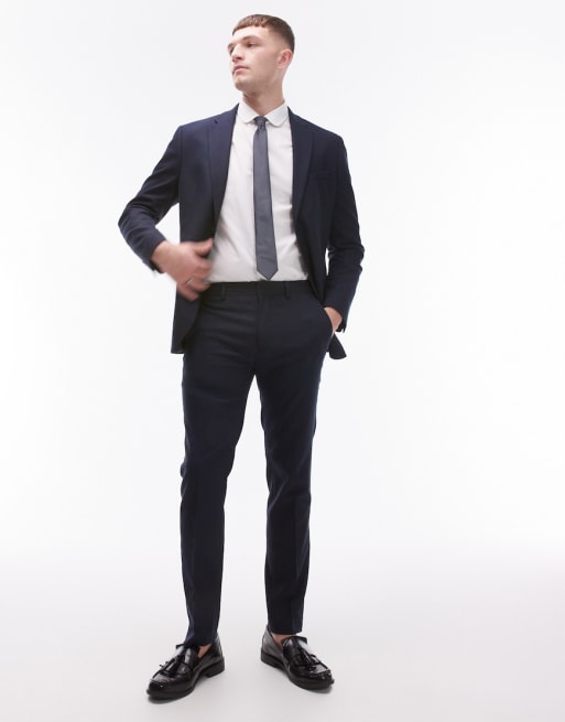 Topman skinny textured suit in dark navy | ASOS