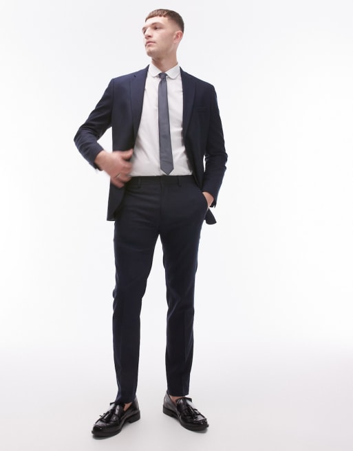  Topman skinny textured suit in dark navy