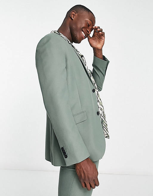 Topman skinny textured suit in green