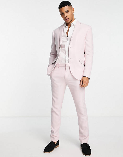 Topman skinny textured suit in light pink | ASOS