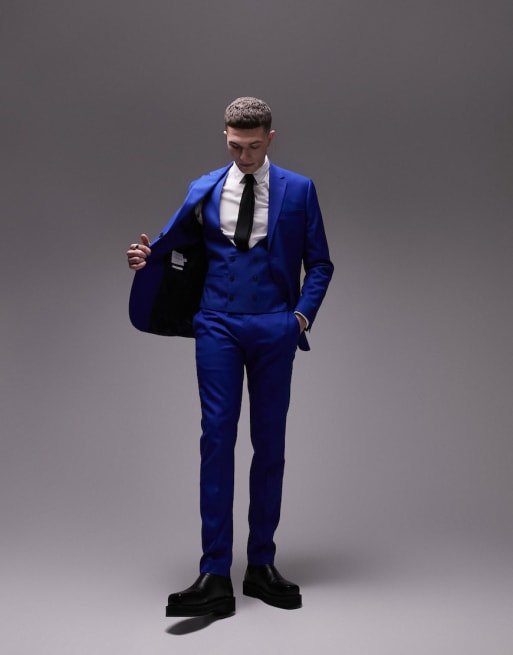 Topman skinny three piece suit in blue