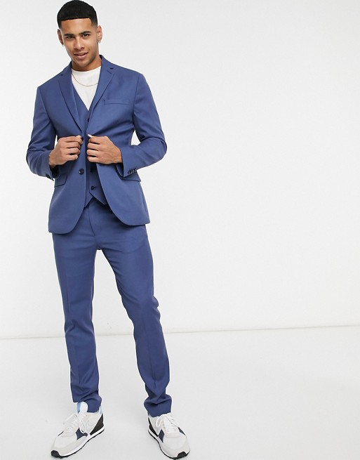 Topman skinny three piece suit in blue