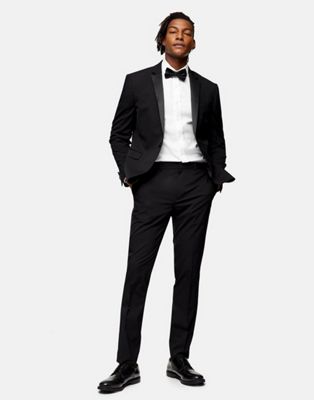 Topman skinny tuxedo trousers in black