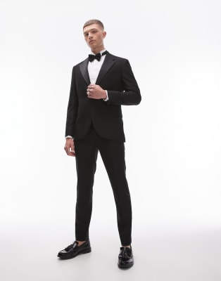 asos Topman skinny tuxedo suit in black