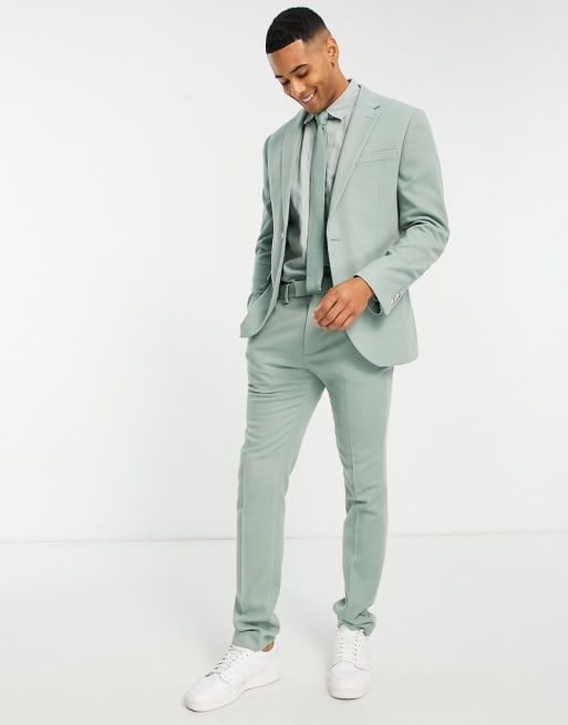 Topman skinny warm handle suit jacket in sage