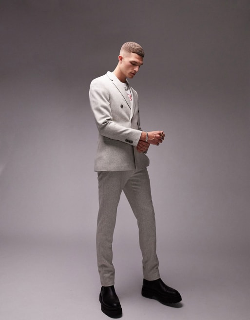 Topman skinny wool mix warm handle three piece suit in gray
