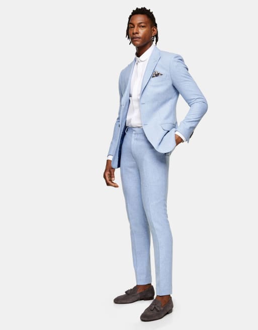 Topman slim fit single breasted warm handle suit with peak lapels in light blue