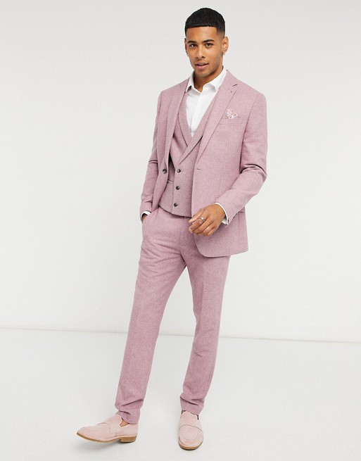 Topman slim fit wool suit in pink