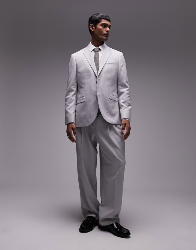 Topman - slim linen blend suit in grey