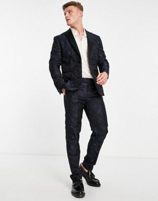 Topman slim marble suit jacket and trouser in black print - CAMERON
