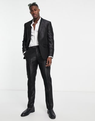 Topman slim single breasted suit jacket in black