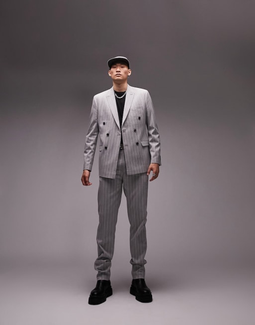 Topman slim striped suit in gray